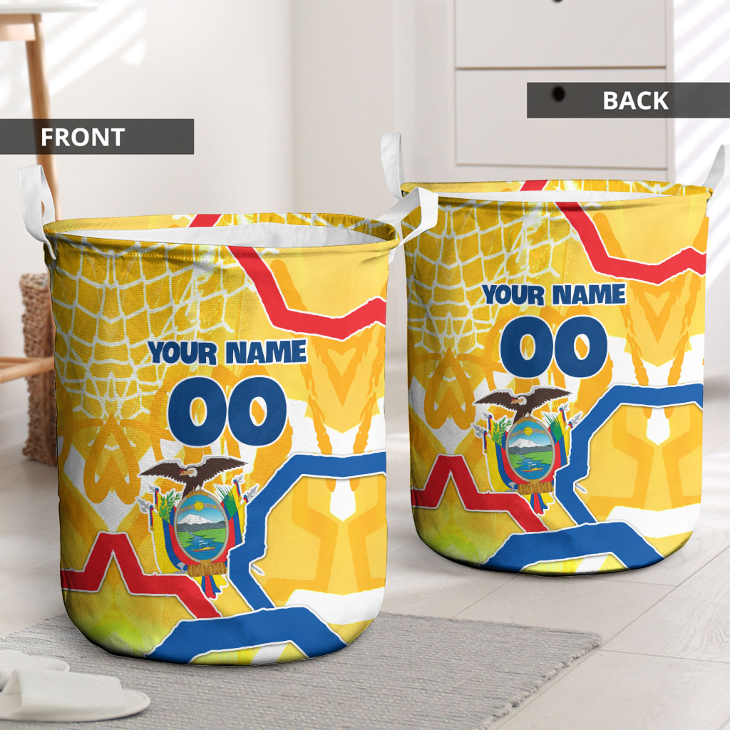 Personalized Ecuador Football Condor Mascot Laundry Basket Golden Wings of La Tri