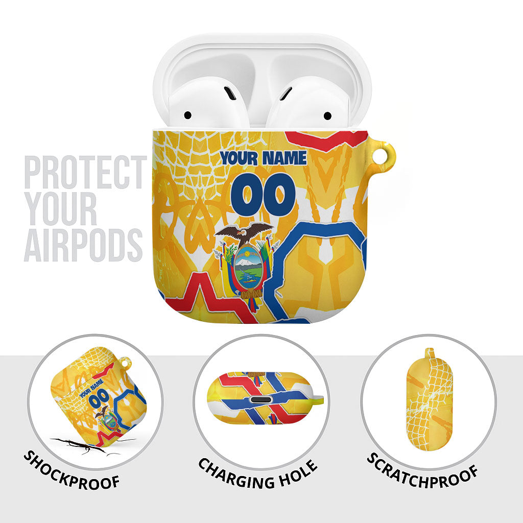 Personalized Ecuador Football Condor Mascot AirPods Case Golden Wings of La Tri