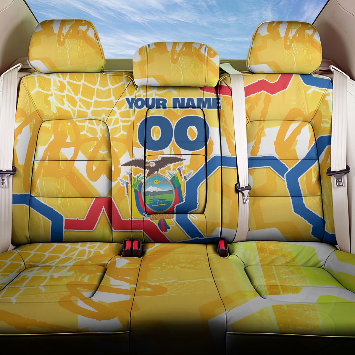 Personalized Ecuador Football Condor Mascot Back Car Seat Cover Golden Wings of La Tri