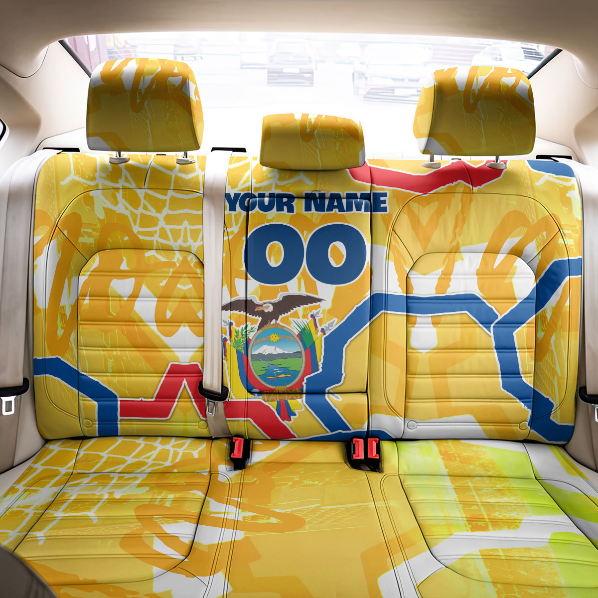 Personalized Ecuador Football Condor Mascot Back Car Seat Cover Golden Wings of La Tri