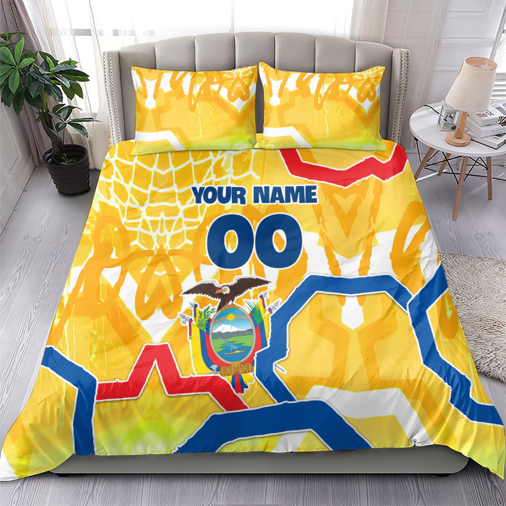 Personalized Ecuador Football Condor Mascot Bedding Set Golden Wings of La Tri