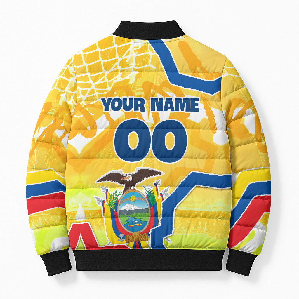 Personalized Ecuador Football Condor Mascot Bomber Puffer Jacket Golden Wings of La Tri