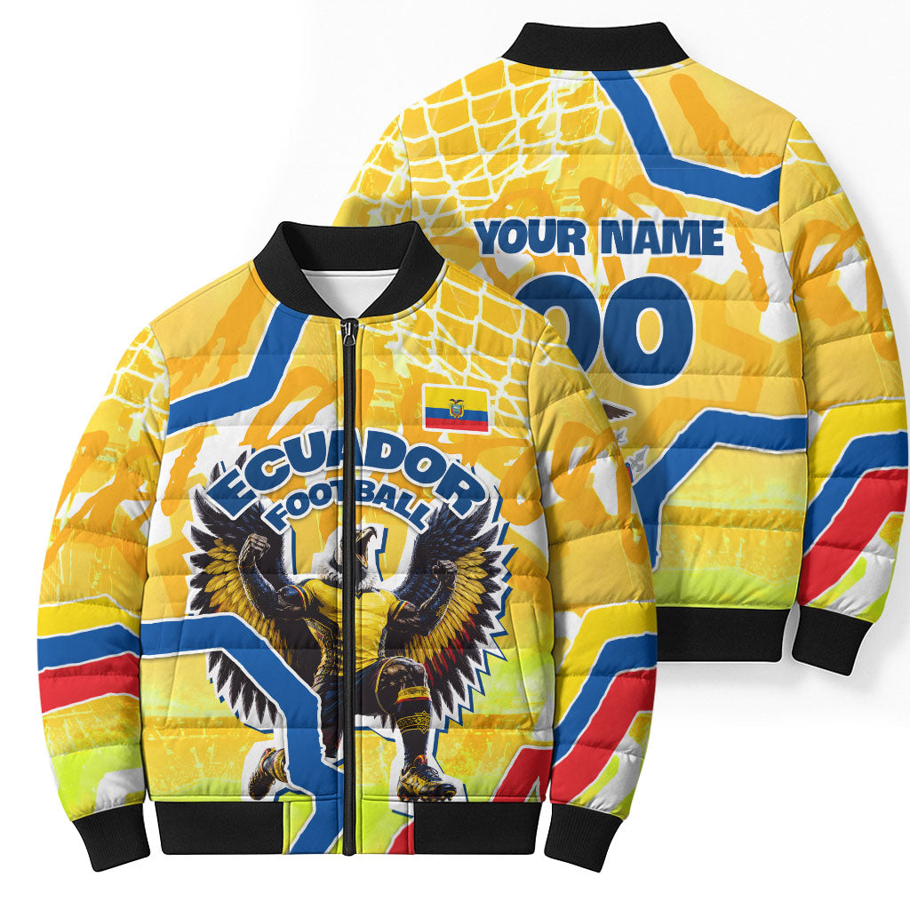 Personalized Ecuador Football Condor Mascot Bomber Puffer Jacket Golden Wings of La Tri