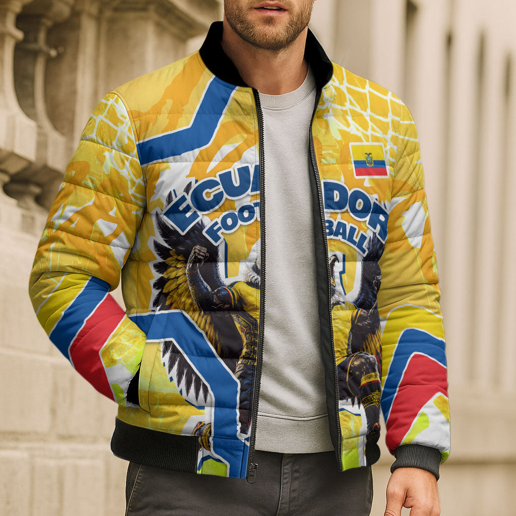 Personalized Ecuador Football Condor Mascot Bomber Puffer Jacket Golden Wings of La Tri