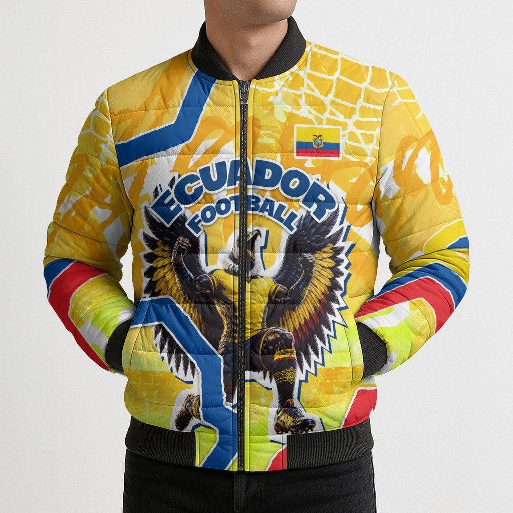 Personalized Ecuador Football Condor Mascot Bomber Puffer Jacket Golden Wings of La Tri