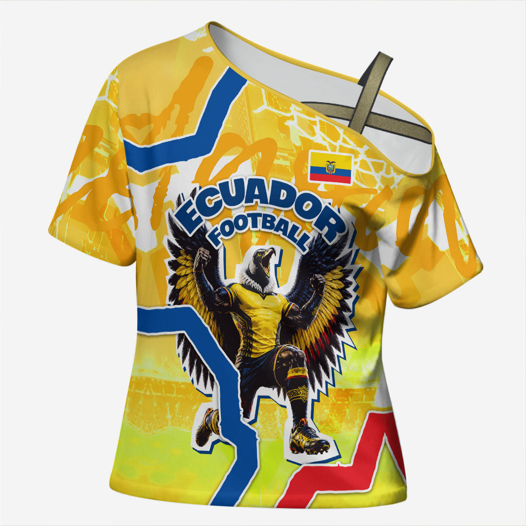 Personalized Ecuador Football Condor Mascot Cross Shoulder Shirt Golden Wings of La Tri