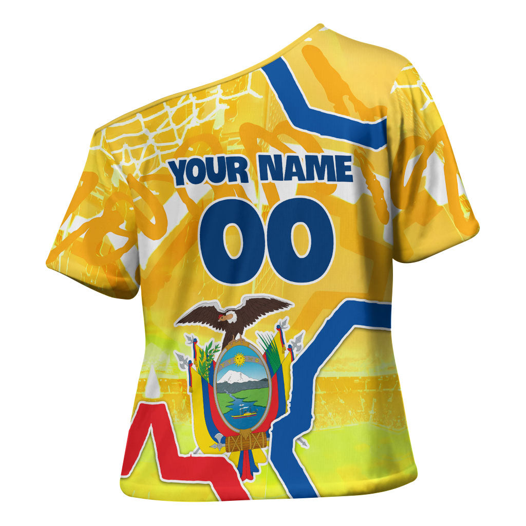 Personalized Ecuador Football Condor Mascot Cross Shoulder Shirt Golden Wings of La Tri