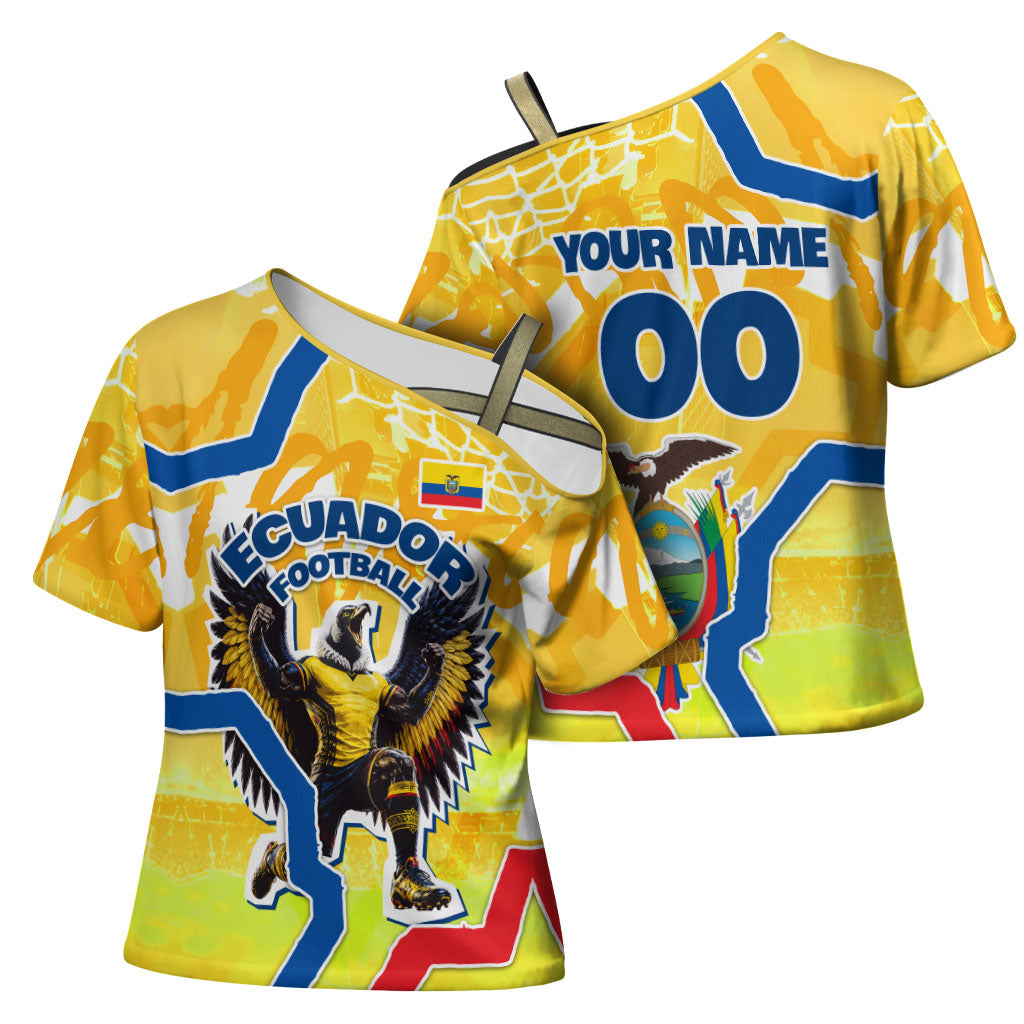 Personalized Ecuador Football Condor Mascot Cross Shoulder Shirt Golden Wings of La Tri