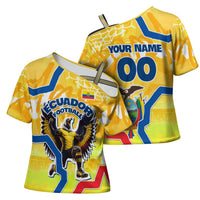 Personalized Ecuador Football Condor Mascot Cross Shoulder Shirt Golden Wings of La Tri