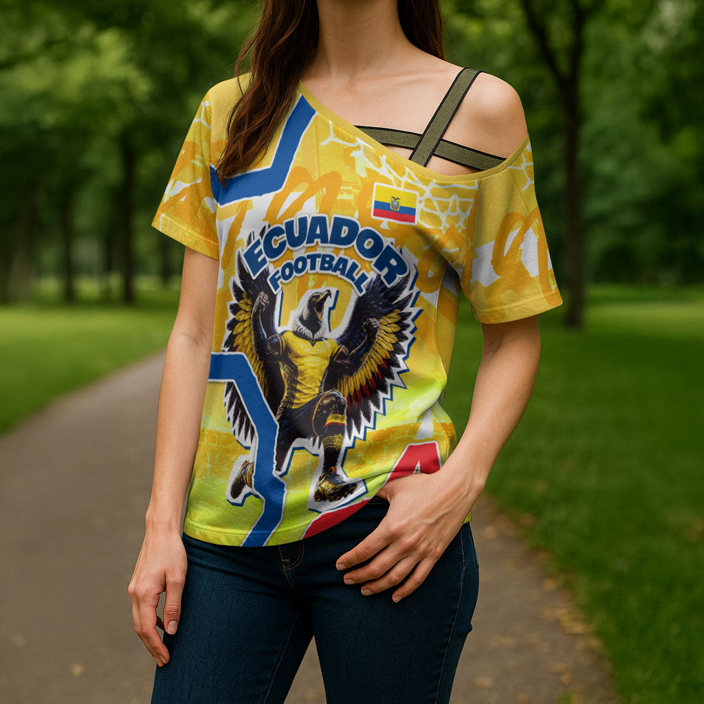 Personalized Ecuador Football Condor Mascot Cross Shoulder Shirt Golden Wings of La Tri