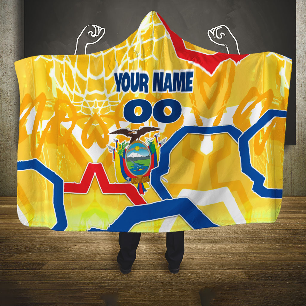 Personalized Ecuador Football Condor Mascot Hooded Blanket Golden Wings of La Tri