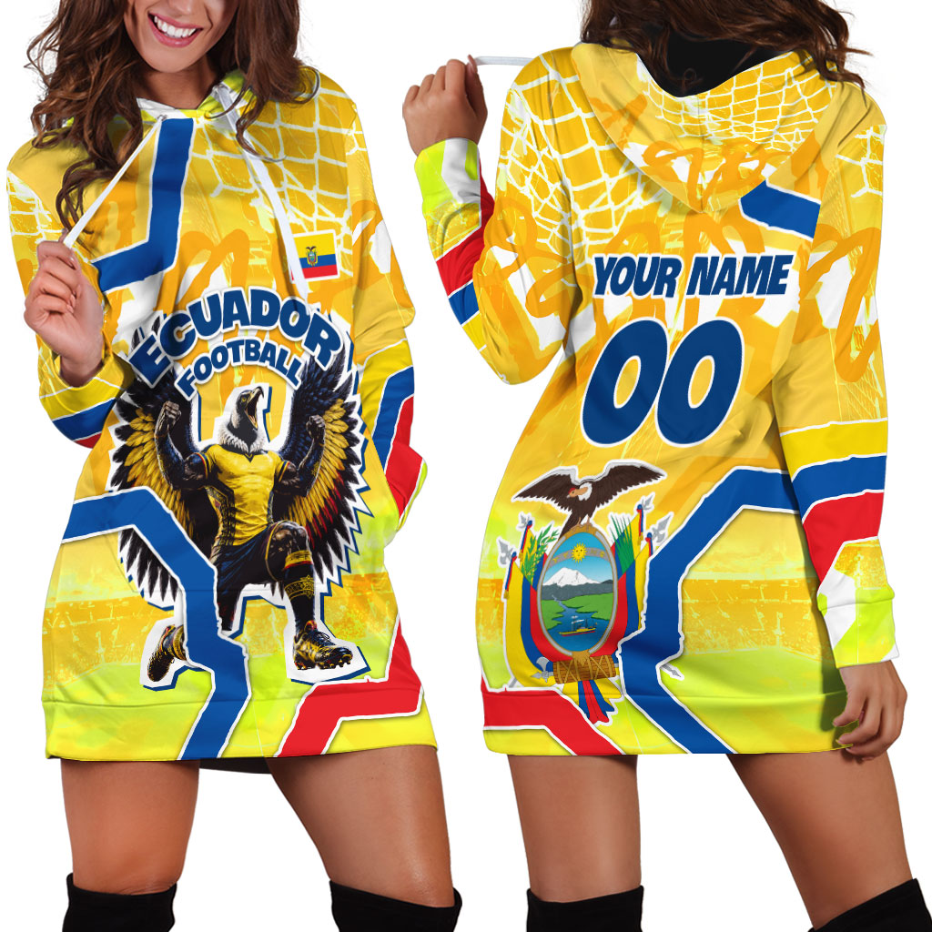 Personalized Ecuador Football Condor Mascot Hoodie Dress Golden Wings of La Tri