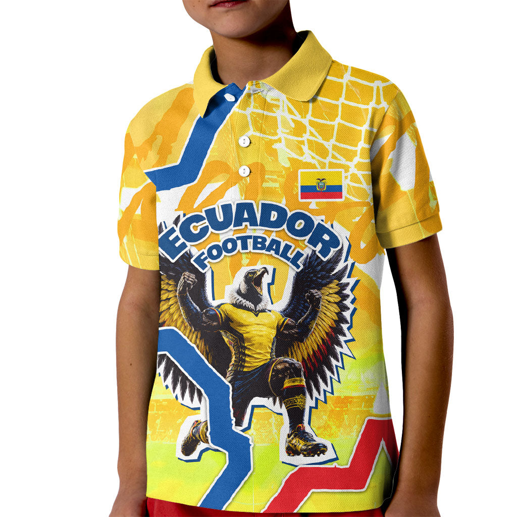 Personalized Ecuador Football Condor Mascot Kid Polo Shirt Golden Wings of La Tri