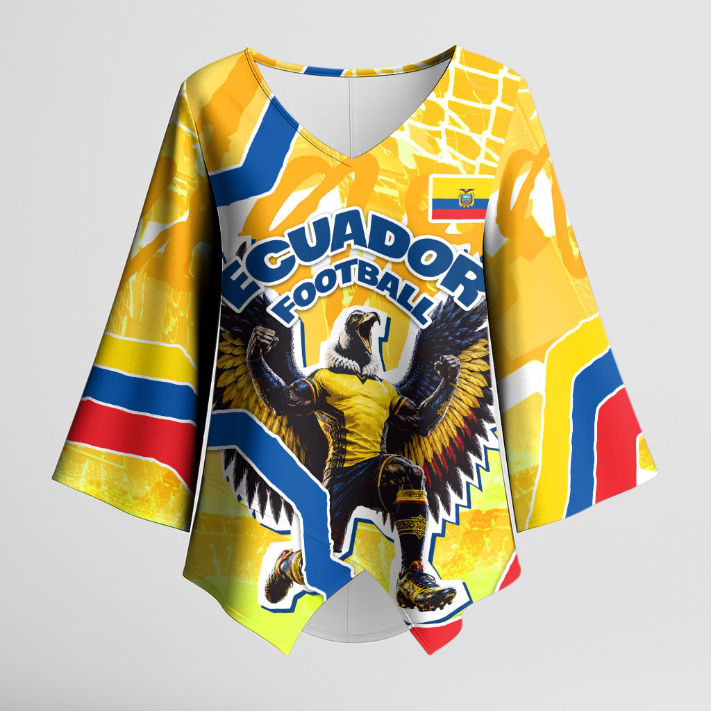 Personalized Ecuador Football Condor Mascot Kimono Sleeve Blouse Golden Wings of La Tri
