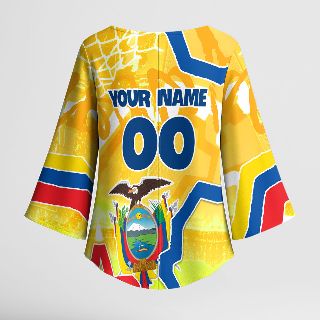 Personalized Ecuador Football Condor Mascot Kimono Sleeve Blouse Golden Wings of La Tri