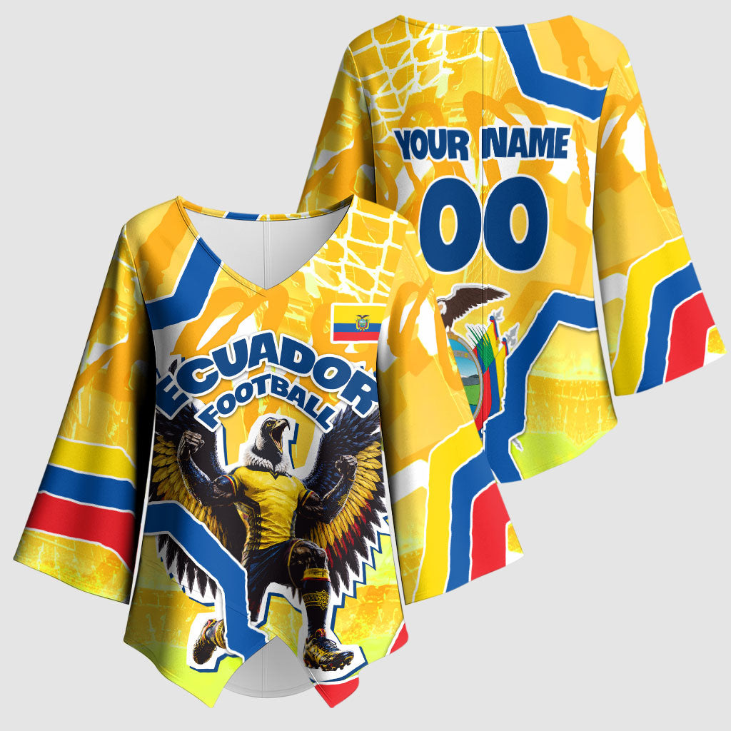 Personalized Ecuador Football Condor Mascot Kimono Sleeve Blouse Golden Wings of La Tri