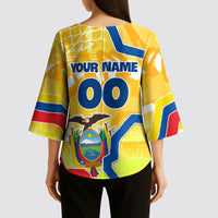 Personalized Ecuador Football Condor Mascot Kimono Sleeve Blouse Golden Wings of La Tri