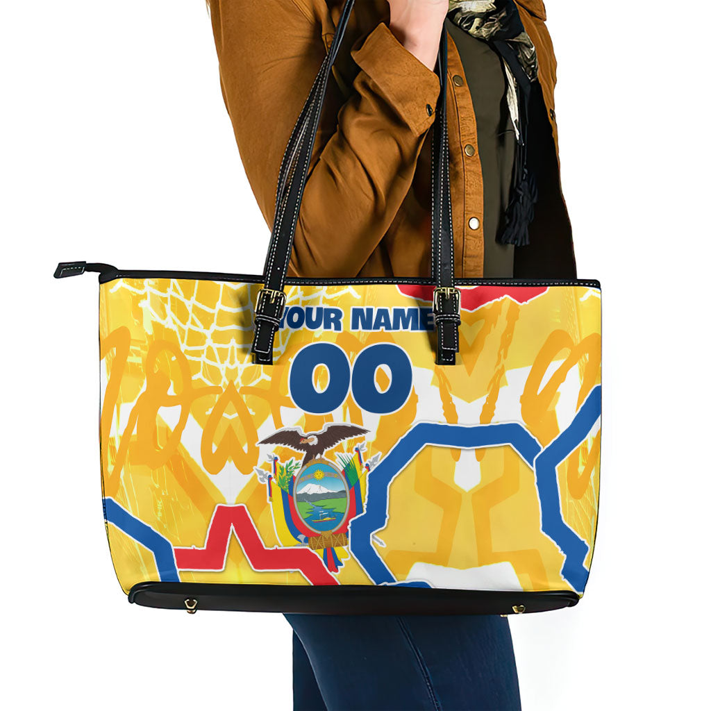 Personalized Ecuador Football Condor Mascot Leather Tote Bag Golden Wings of La Tri