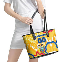 Personalized Ecuador Football Condor Mascot Leather Tote Bag Golden Wings of La Tri