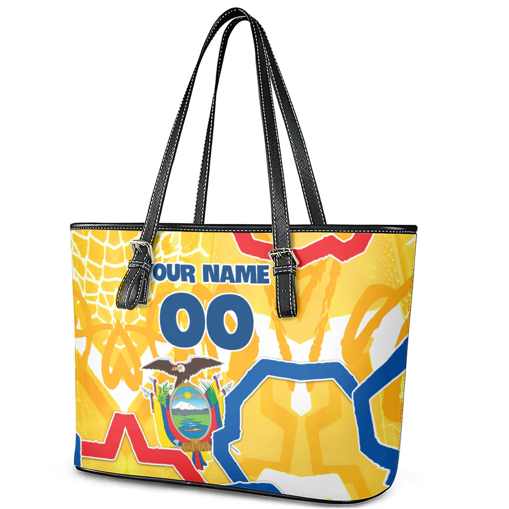 Personalized Ecuador Football Condor Mascot Leather Tote Bag Golden Wings of La Tri