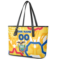 Personalized Ecuador Football Condor Mascot Leather Tote Bag Golden Wings of La Tri