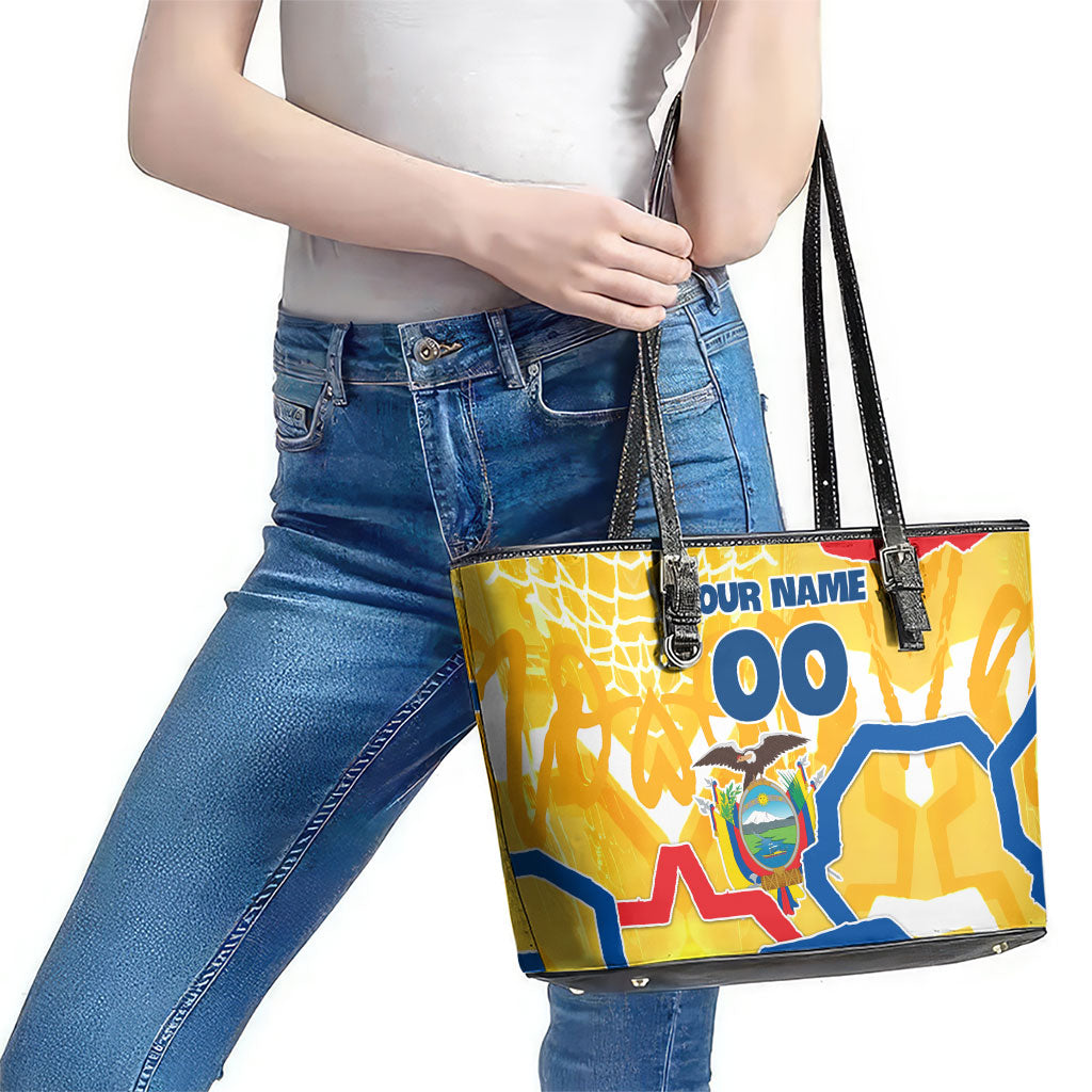 Personalized Ecuador Football Condor Mascot Leather Tote Bag Golden Wings of La Tri