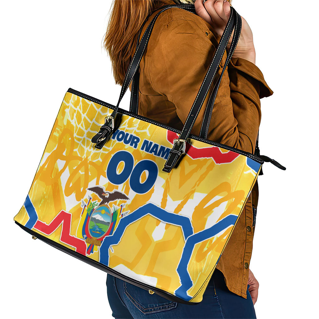 Personalized Ecuador Football Condor Mascot Leather Tote Bag Golden Wings of La Tri