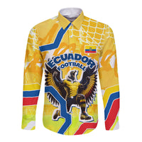 Personalized Ecuador Football Condor Mascot Long Sleeve Button Shirt Golden Wings of La Tri