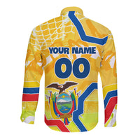 Personalized Ecuador Football Condor Mascot Long Sleeve Button Shirt Golden Wings of La Tri