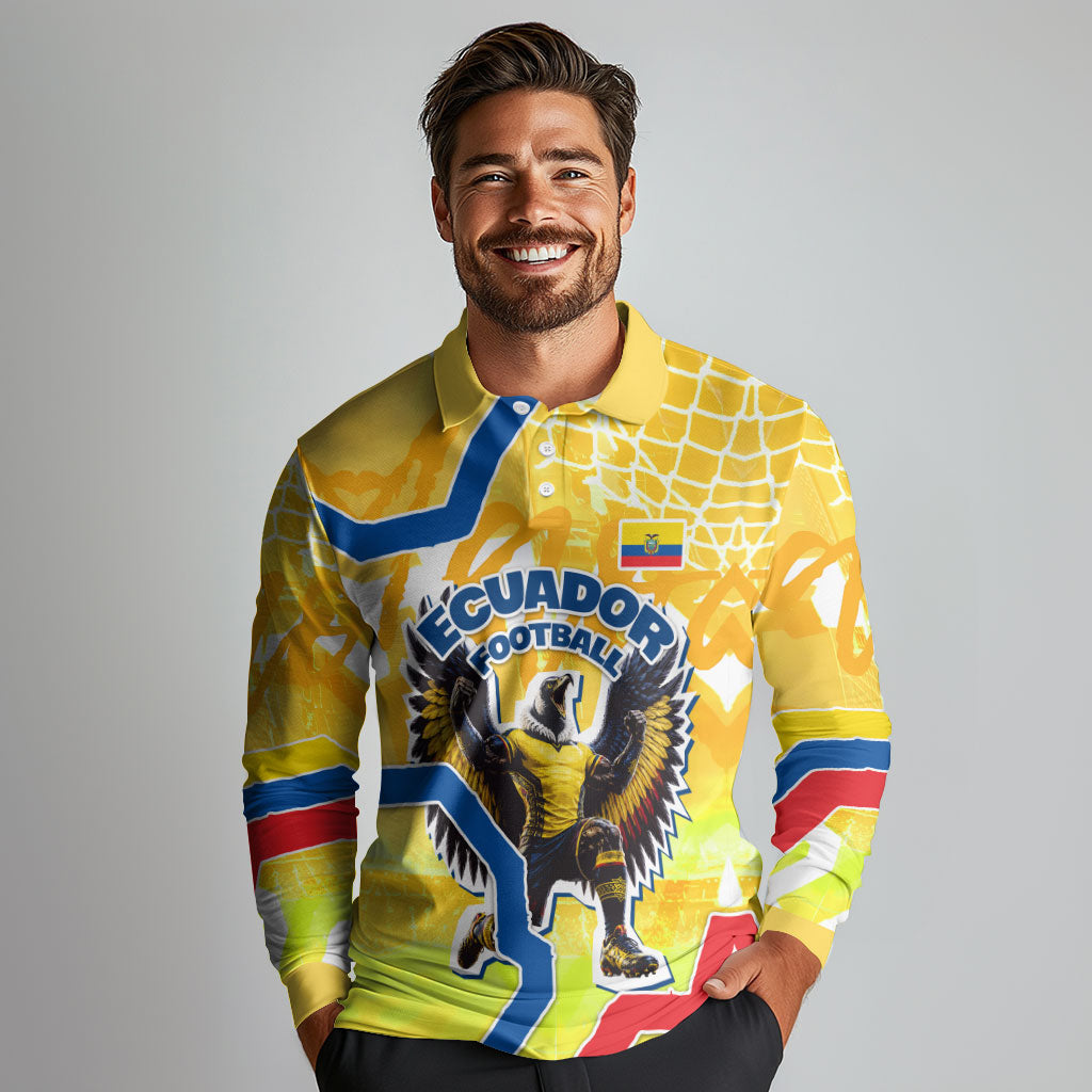 Personalized Ecuador Football Condor Mascot Long Sleeve Polo Shirt Golden Wings of La Tri