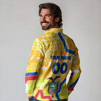 Personalized Ecuador Football Condor Mascot Long Sleeve Polo Shirt Golden Wings of La Tri