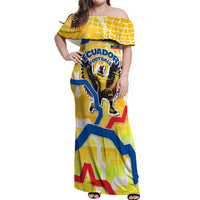 Personalized Ecuador Football Condor Mascot Off Shoulder Maxi Dress Golden Wings of La Tri