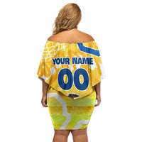 Personalized Ecuador Football Condor Mascot Off Shoulder Short Dress Golden Wings of La Tri