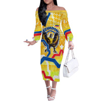Personalized Ecuador Football Condor Mascot Off The Shoulder Long Sleeve Dress Golden Wings of La Tri