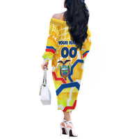 Personalized Ecuador Football Condor Mascot Off The Shoulder Long Sleeve Dress Golden Wings of La Tri