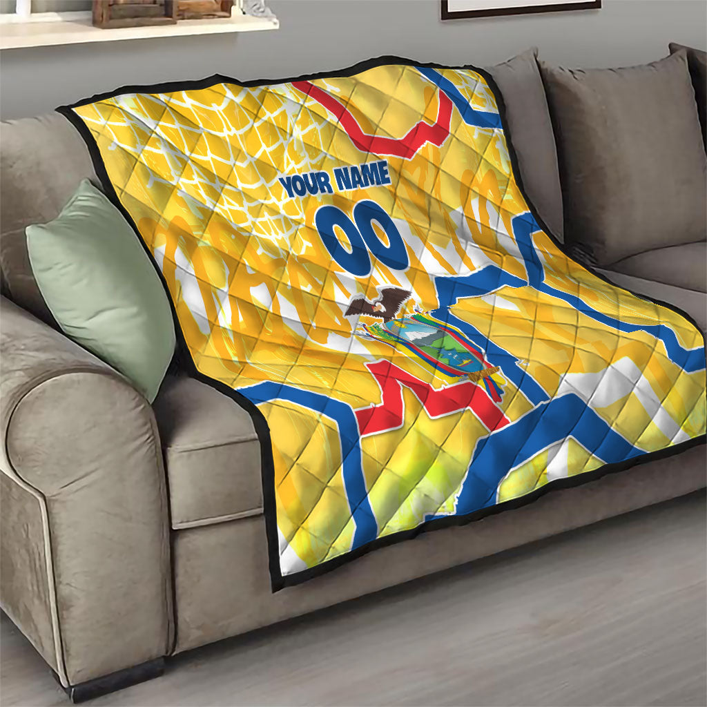 Personalized Ecuador Football Condor Mascot Quilt Golden Wings of La Tri