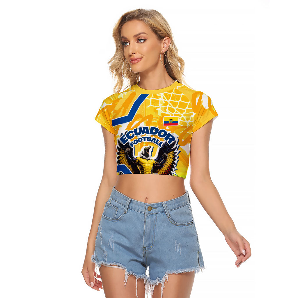 Personalized Ecuador Football Condor Mascot Raglan Cropped T Shirt Golden Wings of La Tri