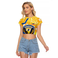 Personalized Ecuador Football Condor Mascot Raglan Cropped T Shirt Golden Wings of La Tri