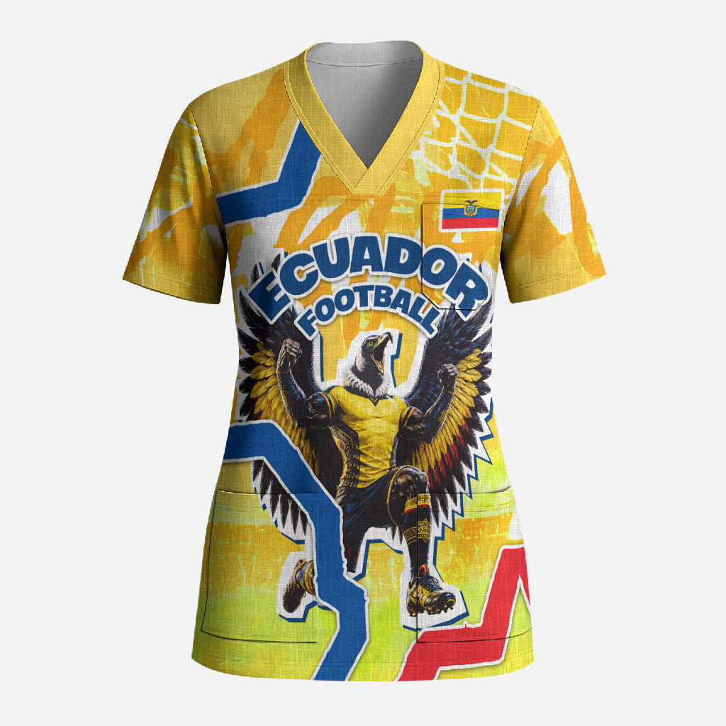 Personalized Ecuador Football Condor Mascot Scrub Top Golden Wings of La Tri