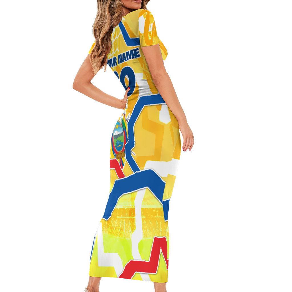 Personalized Ecuador Football Condor Mascot Short Sleeve Bodycon Dress Golden Wings of La Tri