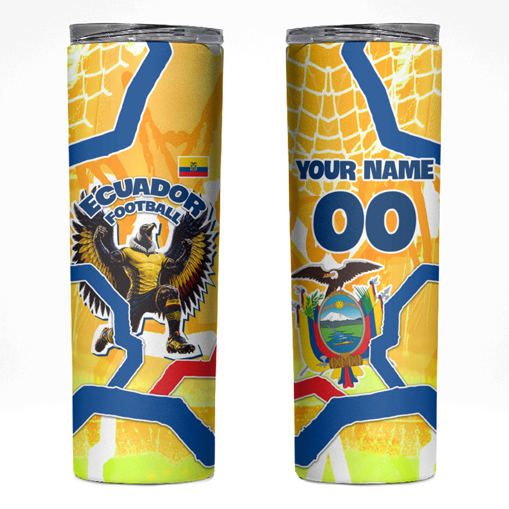 Personalized Ecuador Football Condor Mascot Skinny Tumbler Golden Wings of La Tri