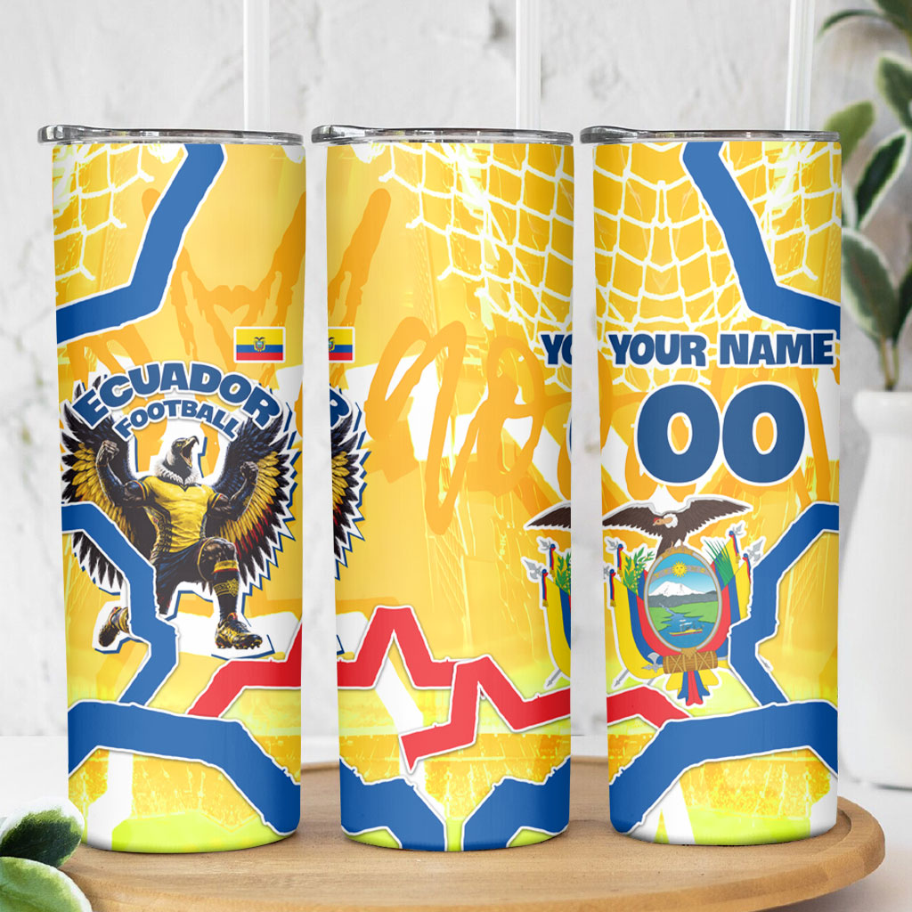 Personalized Ecuador Football Condor Mascot Skinny Tumbler Golden Wings of La Tri