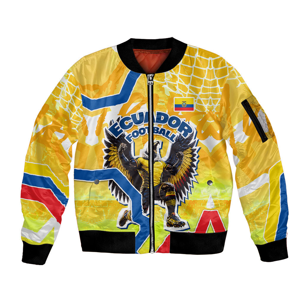 Personalized Ecuador Football Condor Mascot Sleeve Zip Bomber Jacket Golden Wings of La Tri