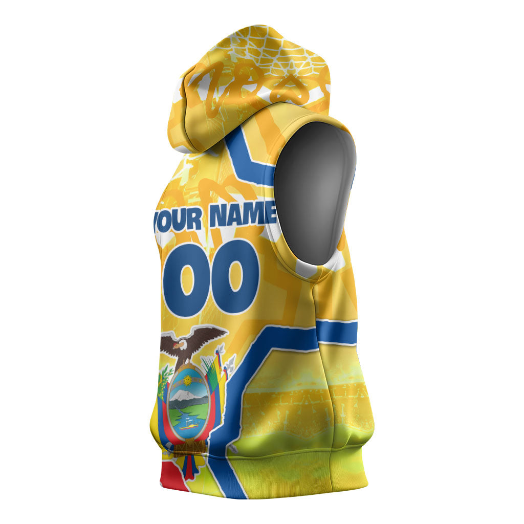 Personalized Ecuador Football Condor Mascot Sleeveless Hoodie Golden Wings of La Tri