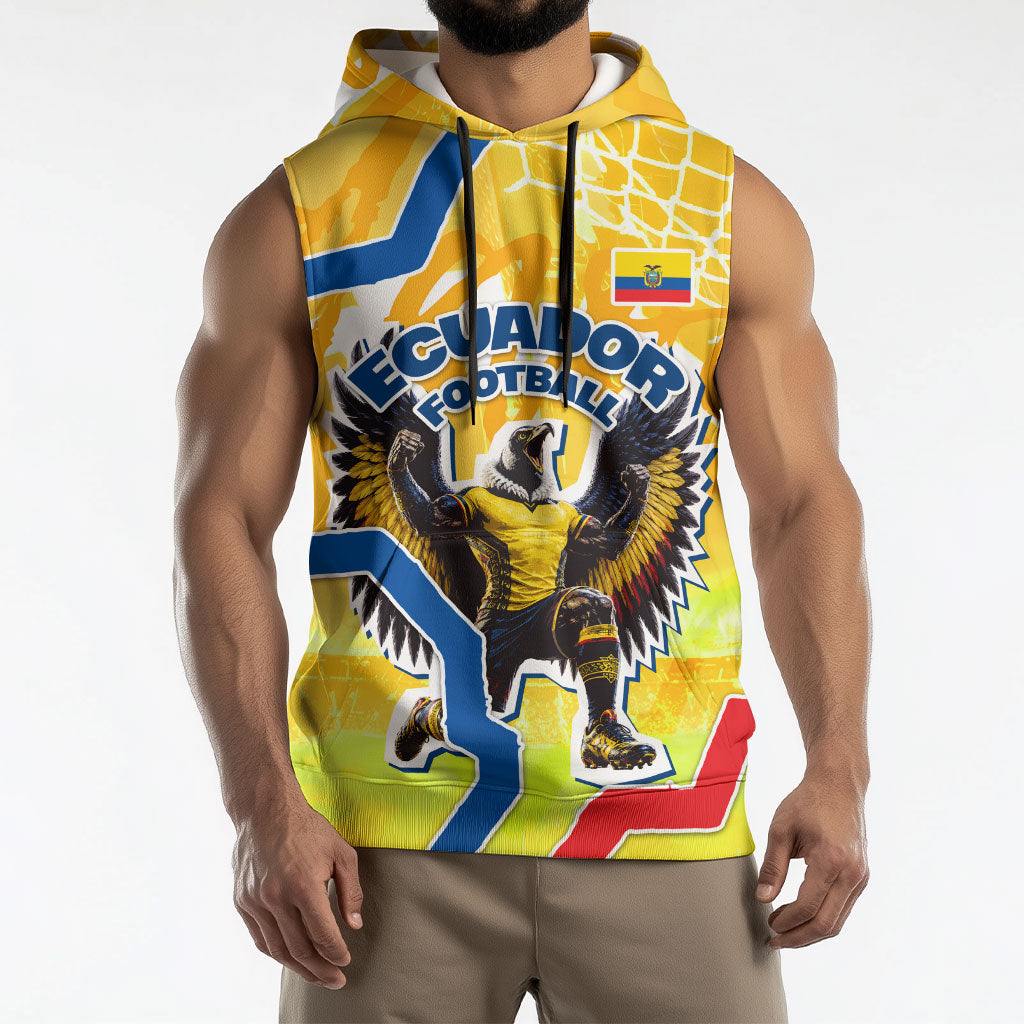 Personalized Ecuador Football Condor Mascot Sleeveless Hoodie Golden Wings of La Tri