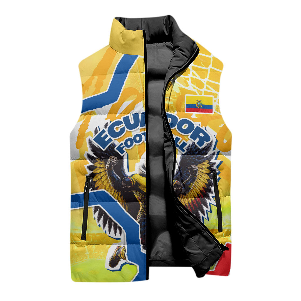 Personalized Ecuador Football Condor Mascot Sleeveless Puffer Jacket Golden Wings of La Tri