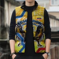 Personalized Ecuador Football Condor Mascot Sleeveless Puffer Jacket Golden Wings of La Tri