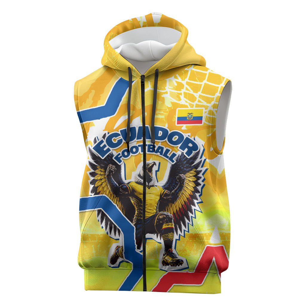 Personalized Ecuador Football Condor Mascot Sleeveless Zip Hoodie Golden Wings of La Tri