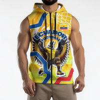 Personalized Ecuador Football Condor Mascot Sleeveless Zip Hoodie Golden Wings of La Tri