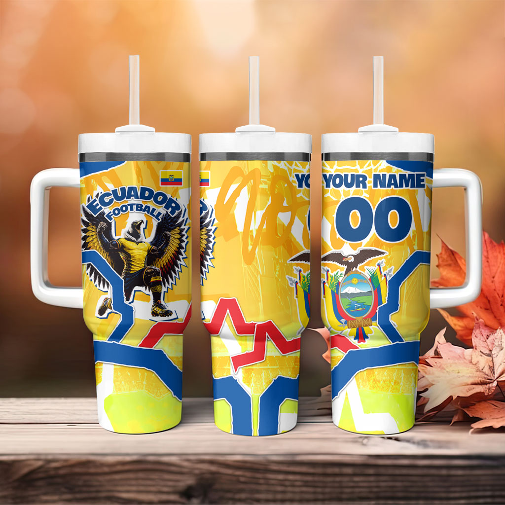 Personalized Ecuador Football Condor Mascot Tumbler With Handle Golden Wings of La Tri